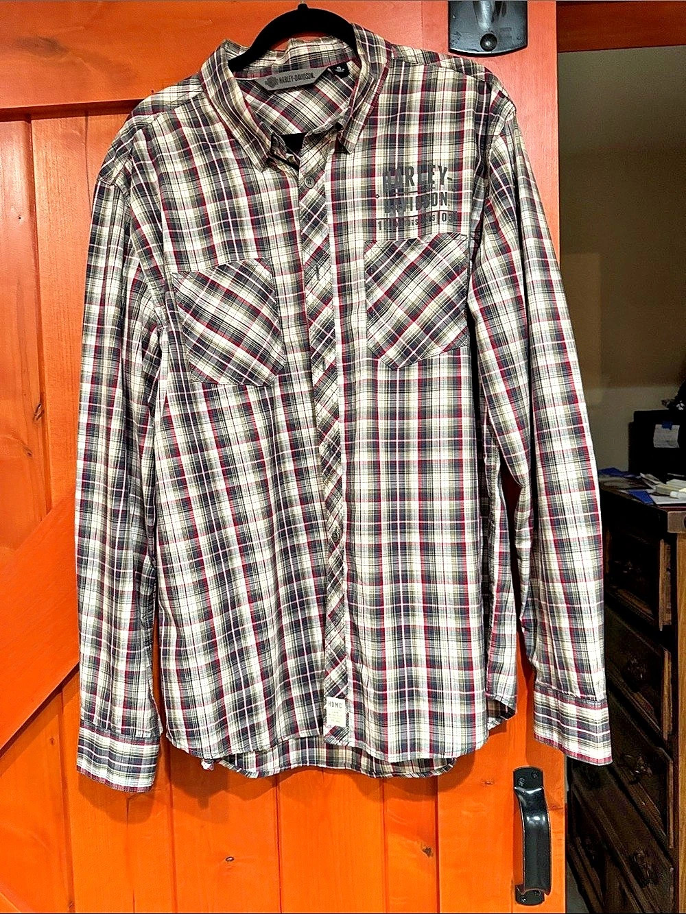 Harley-Davidson Plaid Button Down Gray & Red Size Small Like New